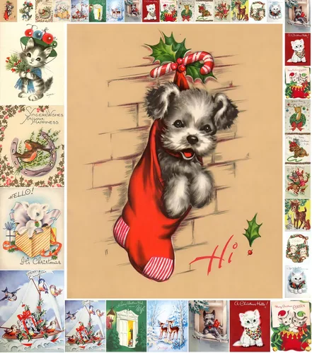 Decoupage - Paquete de papel (35 hojas de 6 x 8 pulgadas), lindos animales de Navidad, FLONZ, tarjetas de fotos de Navidad de estilo vintage para