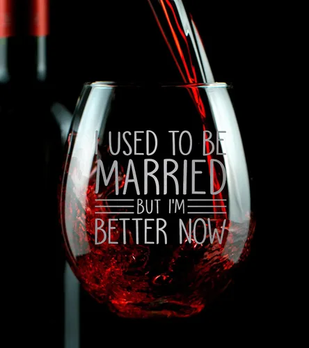 Miniatura 4 de Promotion & Beyond I Used To Be Married But I'm Better Now Copa de vino sin tallo Diseño sarcástico para mujeres divorciadas rompen un solo regalo