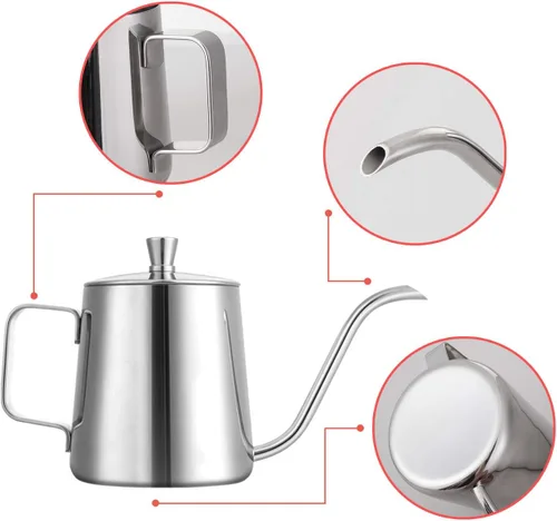 Miniatura 6 de GWHOLE Pequeño hervidor de café de cuello de cisne para verter 12 oz/11.8 fl oz de largo y estrecho goteo boquilla cafetera para estufa - plata