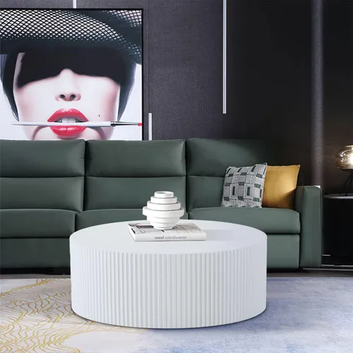 Miniatura 6 de Mesa de centro redonda blanca moderna grande redonda mesa auxiliar de madera para sala de estar, oficina, apartamento Redondo-35.43" Blanco