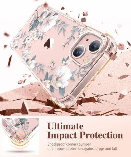 Miniatura 4 de GVIEWIN Funda diseñada para iPhone 13 de 6.1 pulgadas, con protector de pantalla de vidrio templado + protector de lente de cámara, flor