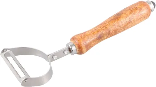 Kichvoe Pelador de verduras de acero inoxidable con mango de madera, pelador de frutas de melón, pelador de manzana horizontal, cortador de metal,