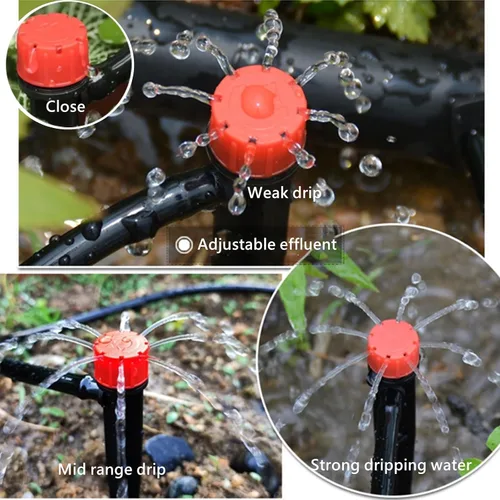 Miniatura 4 de 50 emisores de goteo para tubos de riego por goteo de 1/4 pulgadas, goteros de flujo de agua ajustables de 360 grados en estaca de flecha de 5