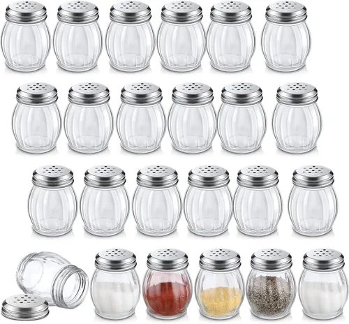Miniatura 9 de Hotop Coctelera de especias de vidrio de 24 piezas con parte superior perforada para quesos con parte superior ranurada de acero inoxidable