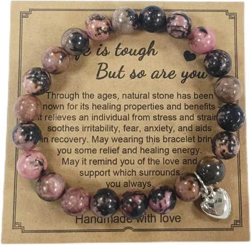 Miniatura 4 de Pingyongchang Pulsera elástica con cuentas de piedras naturales, con forma de corazón, ajustable, hecha a mano, trenzada, para mujeres, regalos