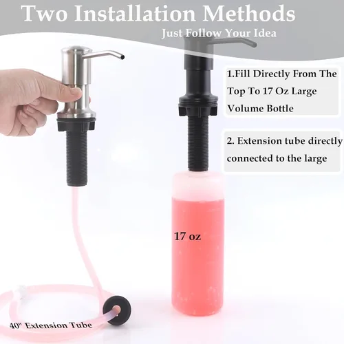 Miniatura 4 de Dispensador de jabón para fregadero, dispensador de jabón integrado para encimera de cocina, con tubo de extensión de 41 pulgadas/botella de 17
