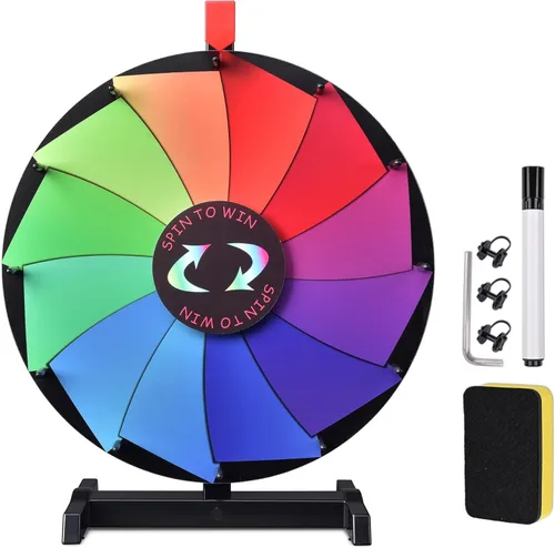 Miniatura 19 de WinSpin Rueda de premios de 36 pulgadas – Rueda giratoria de mesa y soporte de suelo resistente con fabricante de borrado en seco – Rueda giratoria