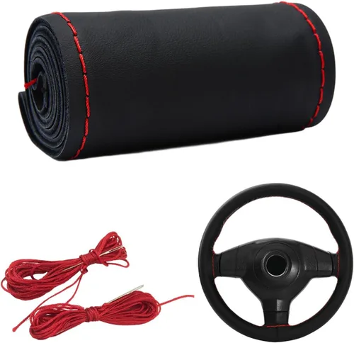 Miniatura 7 de Dickno Funda para volante de automóvil, protector de volante antideslizante con costura envolvente para diámetro máximo de 15 pulgadas, costura DIY