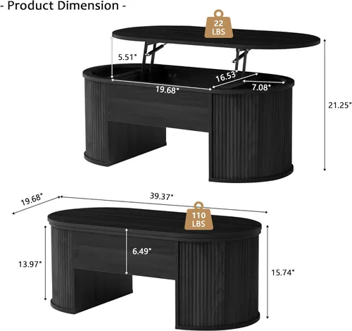 Miniatura 2 de ORRD Mesa de centro elevable, mesa de centro acanalada con parte superior elevable, mesa de comedor de madera con compartimento oculto, mesa central