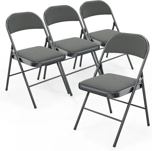 Miniatura 10 de Bonnlo Silla plegable, sillas plegables acolchadas de tela con cojín, respaldo y marco de acero para interiores y exteriores, comedor, oficina, Negro