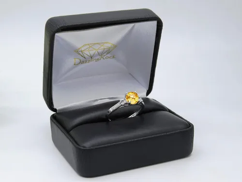 Miniatura 4 de Dazzlingrock Collection 6mm Cushion Citrine & Round White Sapphire with White Diamond 3 Stone Style Engagement Ring in 10K Solid Gold