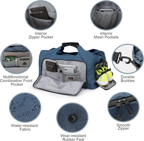 Miniatura 4 de Bolsa de gimnasio deportiva de 35 litros para hombres y mujeres, bolsa de viaje impermeable con compartimento para zapatos y bolsillo húmedo, bolsa