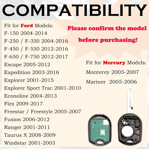 Miniatura 2 de SUPALAND Llavero con Control Remoto de Entrada sin Llave Reemplazo Compatible con Ford F-150 F150 2004-2014 F-250 F250 2004-2016 F-350 F350 Super