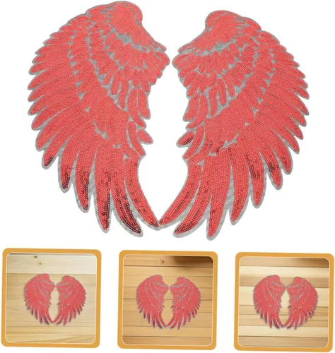 Miniatura 8 de Red Sequin Angel Wings Fabric Appliques Adhesive Backing Embroidered Iron-on Patches for Clothing Hats Backpacks DIY Decoration