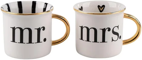 Glory Haus Juego de tazas doradas pintadas a mano de Mr. & Mrs. – Elegante regalo de boda para parejas, tazas de café de 16 onzas, chocolate