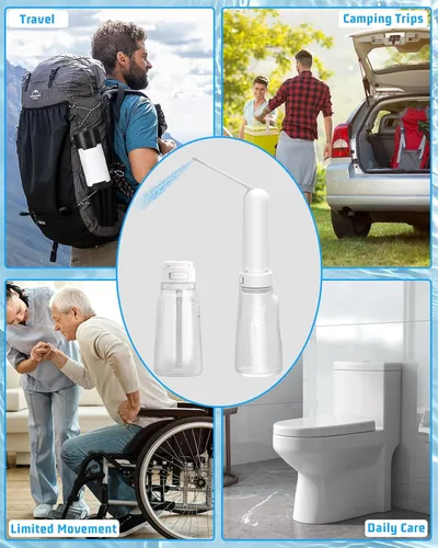 Miniatura 8 de Bidé portátil para viajes con botella de 13.5 fl oz, bidé eléctrico recargable de viaje con 3 modos de presión, rociador de bidé de mano impermeable