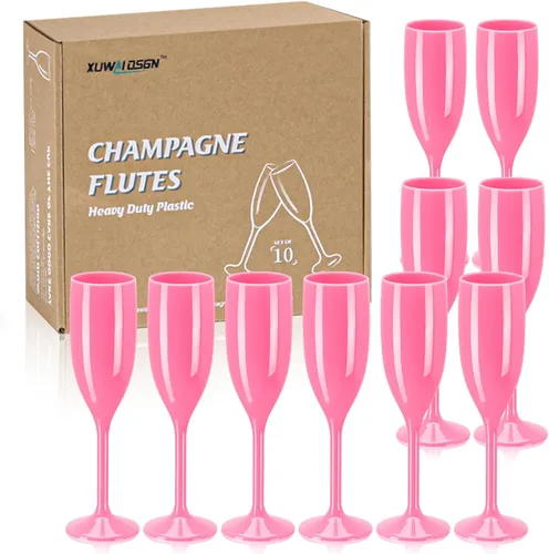 XUWAIDSGN Copas de Champán Acrílicas de Flauto para Boda Copas de Champán para Brindar Flauto de Champán de Goblet Plástico Reutilizables e Rosa