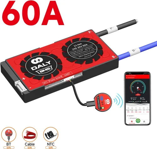 Miniatura 3 de DALY BMS inteligente con control inalámbrico Bluetooth SOC UART 10S 36V 60A 3.7V Li-ion placa de protección de batería con cables de equilibrio BMS