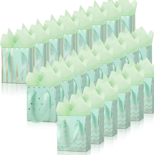 Miniatura 14 de Tenare - 24 pequeñas bolsas de regalo pequeñas de papel metálicas para fiestas, pequeñas con asas, papel de seda para joyas, envoltura de regalo