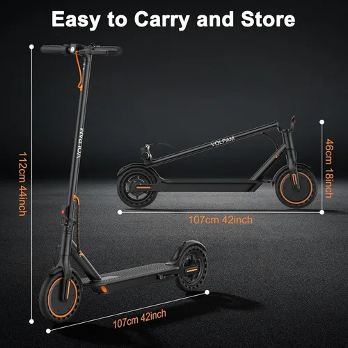 Miniatura 9 de VOLPAM Adult Electric Scooter, 250W/350W/500WMotor, 8.5"/10" Solid Tires, 10/19/22Mph, 32/28/23/21/18/16/10Miles Max Range, Dual Braking Naranja