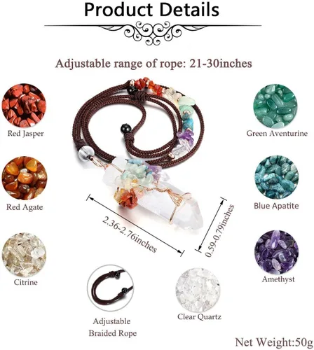 Miniatura 12 de Jovivi - Collar con dije de cuarzo de cristal natural envuelto en alambre con la forma de árbol de la vida de piedras preciosas, regalo ideal