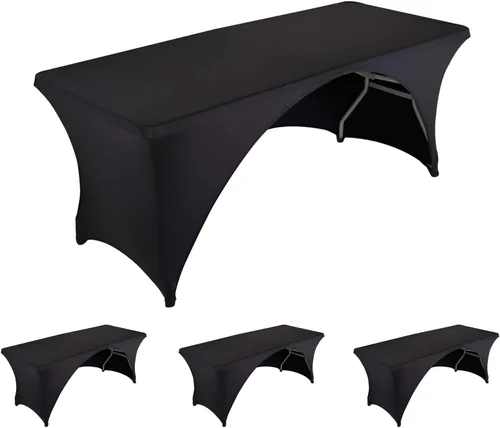 Miniatura 9 de LZY Paquete de 2 manteles ajustables para mesas plegables de 6 pies, espalda abierta, manteles rectangulares de elastano/elástico/elásticos