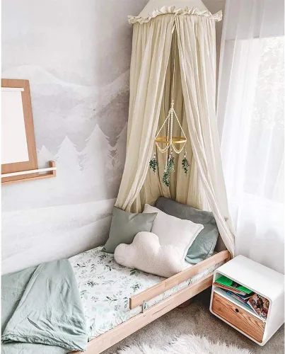 Miniatura 2 de Toldo de cama para niños con volantes, red de algodón para cuna, rincón de lectura, cortina de escondite, colgante, tienda de campaña redonda, ropa