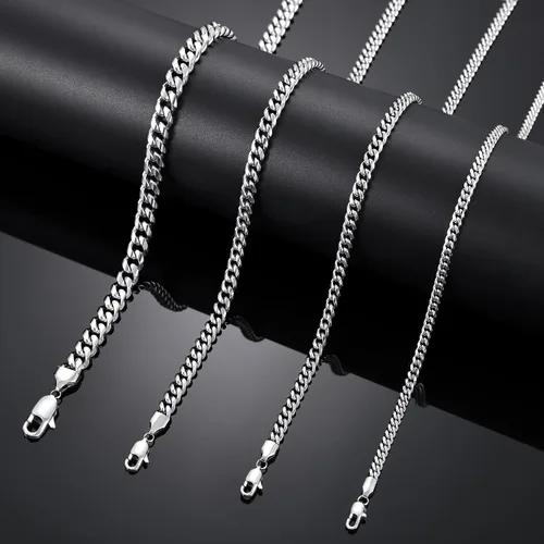 Miniatura 7 de Fiusem Cadena de eslabones cubanos en tono plateado para hombres, collares de cadena de acero inoxidable para hombres y mujeres, ancho 4560.315 in