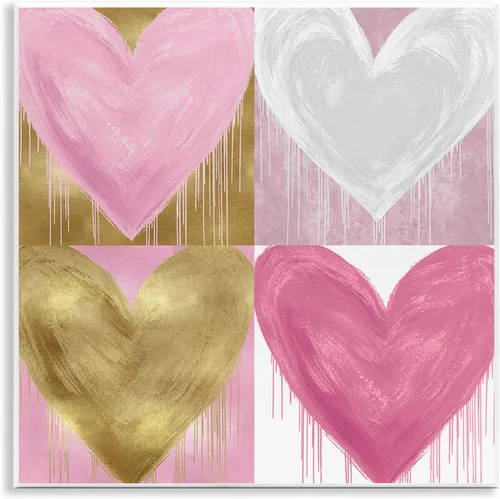 Stupell Industries Pintura en aerosol Glam Hearts rosa y dorado, diseñada por Lindsay Rodgers Art, 12 x 12, placa de pared
