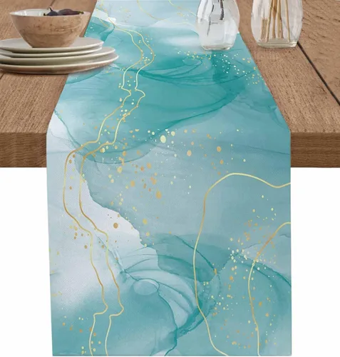 Miniatura 10 de Camino de mesa floral de tulipán azul, algodón y lino, pequeñas bufandas de 36 pulgadas, diseño rústico de flores para cocina, café, mesa