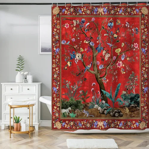 Miniatura 20 de Cortina de ducha bohemia, tela de poliéster repelente al agua con estampado floral bohemio para decoración de baño, 72 x 72 pulgadas
