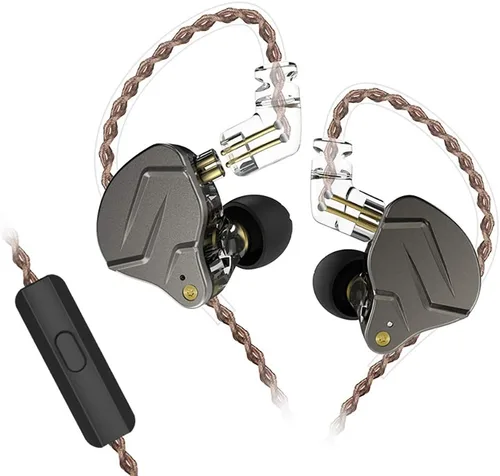 KZ ZSN Pro Dynamic Hybrid Dual Driver - Auriculares intrauditivos desmontables sin enredos para músicos (gris, con micrófono)