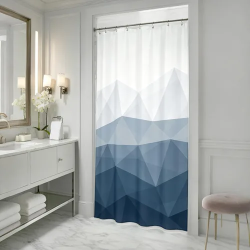 Miniatura 4 de Sunlit - Cortina de ducha de diseño de 36 x 72 pulgadas ombre azul pequeña para cabina de ducha RV de medio tamaño, cortinas estrechas para baño