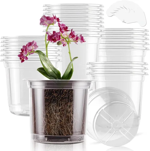 Miniatura 13 de SupKing Macetas transparentes de 4 pulgadas para vivero, 8 paquetes de plástico duradero, macetas pequeñas de orquídeas con agujeros de drenaje