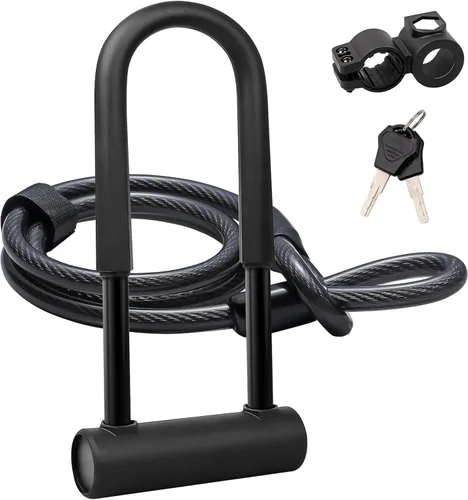 Bloqueo en U para bicicleta de alta resistencia, grillete de 0.630 in y cable de seguridad de 4 pies/6 pies de longitud con soporte de montaje Large