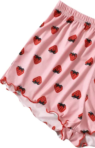 Miniatura 5 de SweatyRocks - Conjunto de pijama de verano con pantalones cortos, con estampado de fresas, para mujer