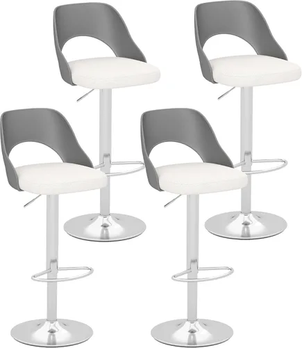 Miniatura 27 de HENGJIANYI Taburete de bar giratorio ajustable en altura con respaldo hueco, silla tapizada con base de metal negro, asiento negro