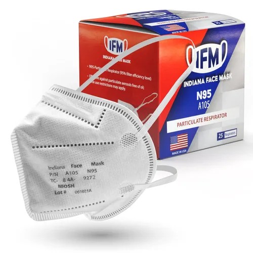 Mascarillas respiradoras N95 | Caja de 25 | Aprobado por NIOSH N95 | Fabricado en Estados Unidos | Respirador de partículas > 95% | Envuelto