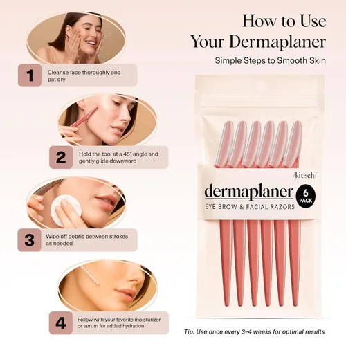 Miniatura 7 de Kitsch Dermaplane Maquinilla de Afeitar para Rostro de Mujer – Maquinillas de Afeitar Faciales para Mujeres y Hombres, Recortadora de Cejas y Coral