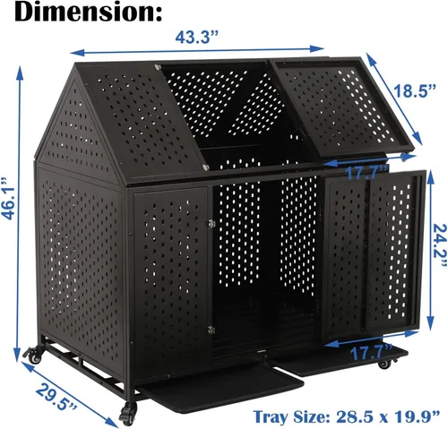 Miniatura 4 de Jaula indestructible para perros de 44 pulgadas, resistente a escapes, con techo puntiagudo para perros grandes y medianos de alta ansiedad, jaula