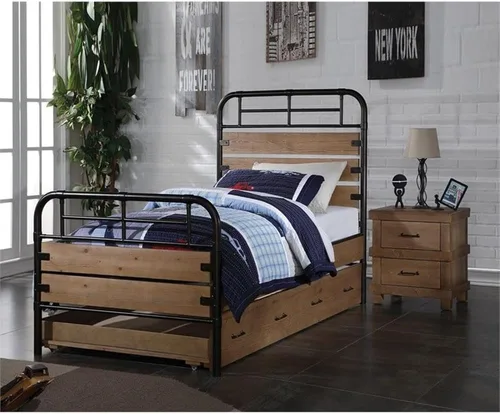 Miniatura 2 de Acme Adams - Cama nido doble de madera con 4 ruedas giratorias en madera de roble antiguo