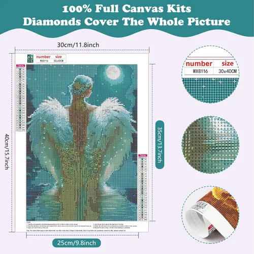 Miniatura 2 de SENQAO Kits de pintura de diamantes de ángel para adultos - Pinturas de lunares de diamante 5D de ángel para principiantes, pintura de arte de gemas