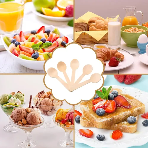Miniatura 5 de Paquete de 500 mini cucharas de madera de 3.9 pulgadas, cucharas de madera desechables de abedul, cucharas de postre de madera pequeñas, utensilios