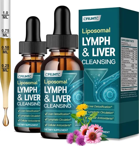 2 gotas de drenaje linfático liposomal – 21 en 1 limpieza del hígado desintoxicación y reparación con cardo mariano, equinácea, raíz de bardana,