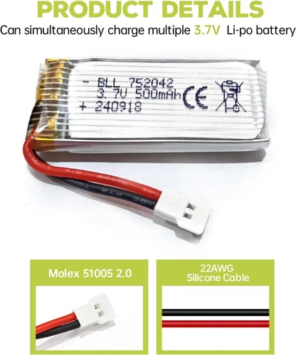 Miniatura 6 de 3.7 V 500 mAh 25C Li/5 en 1 Cargador de batería para H31 H37 H6D Hubsan X4 FPV H107C H107D H107L H107P H108 JXD392 JXD388 JXD385 UDI U816A MA X5C