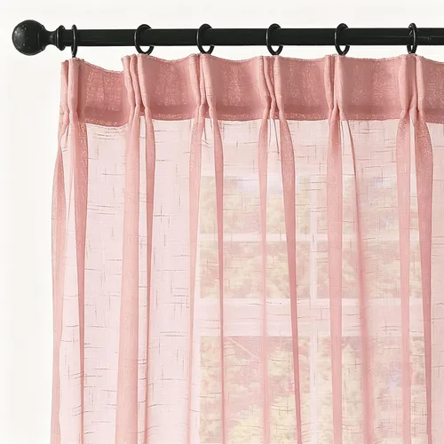 Miniatura 14 de Cortinas plisadas negras traslúcidas de 84 pulgadas de largo, 2 paneles para dormitorio, lino texturizado, ganchos transparentes para pista