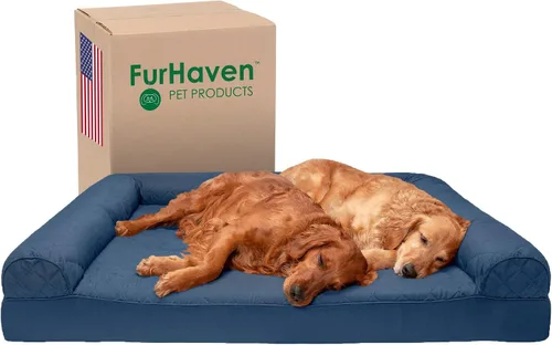 Miniatura 30 de Furhaven Cama ortopédica de espuma para perros, de pelo sintético y terciopelo, con diseño de caja de huevos, color salvia oscura, talla M Dark Sage