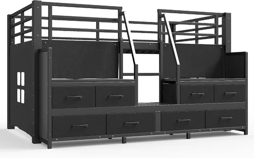 Miniatura 9 de Bellemave Twin Size Low Loft Bed with 8 Fabric Storage Drawers,Metal Loft Bed Frame with Shelves and LED Lights for Boys Girls,Kids Loft Bed Twin