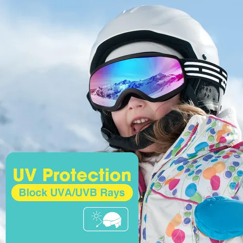Miniatura 6 de EasYoung Gafas de esquí y snowboard para niños, jóvenes, niños y niñas de 3 a 15 años 07: Marco blanco con lente plateada