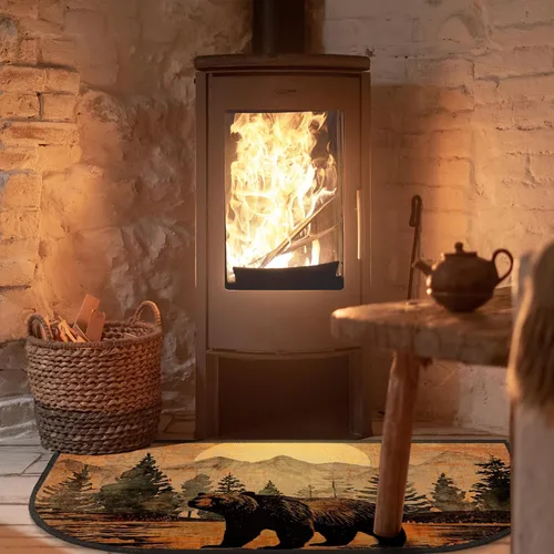 Miniatura 6 de Demissle Alfombra de Hogar para Chimenea Alfombras para Chimenea Cabaña del Suroeste Ignífuga Resistente al Fuego Alfombra para Estufa de Leña Suelo